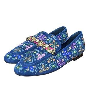 Boden Women's Embellished Trim Suede Loafers EU37 US6 Jewel Floral Slip On Shoes